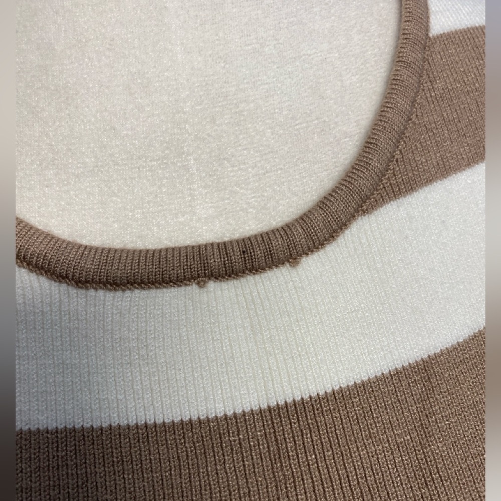 Dynamite Tan Ivory Striped Crewneck Tank Top Size Xl Knit Stretch Cropped - Picture 10 of 16